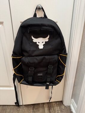 Under Armour Project Rock Black Backpack with Yellow Piping and White Logo